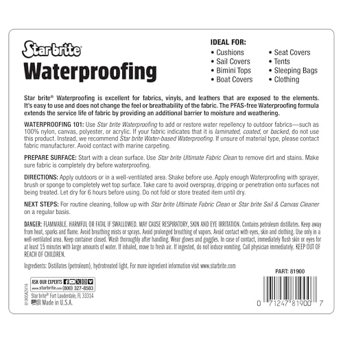 STAR BRITE Waterproofing Spray, Waterproofer + Stain Repellent + UV Protection for Boat Covers, Car Covers, Bimini Tops, Tents, Jackets, Backpacks, Boots, Awnings, Patio Covers & More - color: 1 Gallon