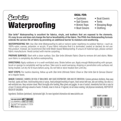 STAR BRITE Waterproofing Spray, Waterproofer + Stain Repellent + UV Protection for Boat Covers, Car Covers, Bimini Tops, Tents, Jackets, Backpacks, Boots, Awnings, Patio Covers & More - color: 1 Gallon