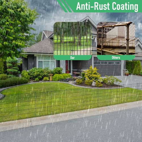 10 Panels No Dig Metal Garden Fence 24"H x 20' L Dog Fence Outdoor for Yard | Rustproof welded metal with ground stakes for outdoor yards, patios. Modular design restrains pets, rabbits and small animals - size: 10 Panels-20 ft(L) X 24 in(H) without Gate