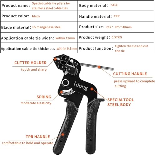 Idong Metal tie wrap Gun kit,Stainless Steel Cable Tie Gun and 100PCS 4.6 x 270mm Stainless Steel Cable Ties,Zip Tie Tool,Cable Tie Gun