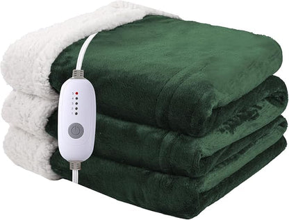 Heated Blanket Electric Blanket Full Size 72''x84'' with 5 Heat Settings, 10 Hour Auto Off, Machine Washable, Flannel & Sherpa Soft Warming Blanket for Couch, Bed, Office - Grass Green - color: 04-grass Green, size: 72''x84''(Full)
