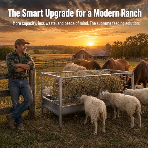 98 Gallon Livestock Feeder, Galvanized Goat Hay and Grain Feeder for Farm