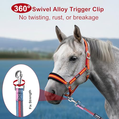 26ft/8m Horse Lunge Line & Long Dog Training Leash, 360° Swivel Snap - color: Black-Red-Pink-Mist Blue
