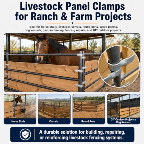 12-Pack Horse Panel Clamps for Wood Boards, Heavy-Duty Galvanized Steel, Fit 1-5/8" Livestock Corral Panels, Securely Attach Lumber to Horse Stalls & Round Pens