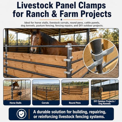 8-Pack Horse Panel Clamps for Wood Boards, Heavy-Duty Galvanized Steel, Fit 1-5/8" Livestock Corral Panels, Securely Attach Lumber to Horse Stalls & Round Pens