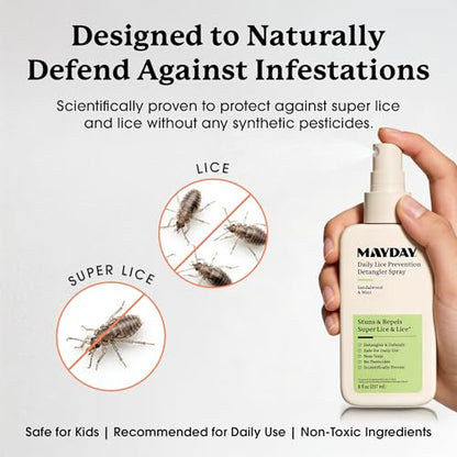 MAYDAY Daily Lice Prevention Detangler Spray 8oz, Sandalwood & Mint - style: Daily Lice - Detangler