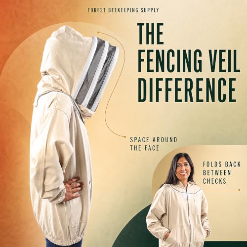 Canvas Bee Jacket, Fencing Veil Hood & Gloves | Brass zippers, elastic waist and cuffs, thumb straps and 3 utility pockets - size: Medium