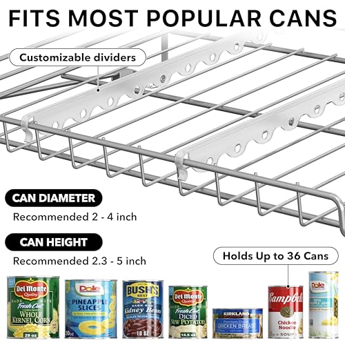 Simple Houseware Stackable Can Rack, Silver, Adjustable Plastic Dividers, Holds 36 Cans - color: Silver