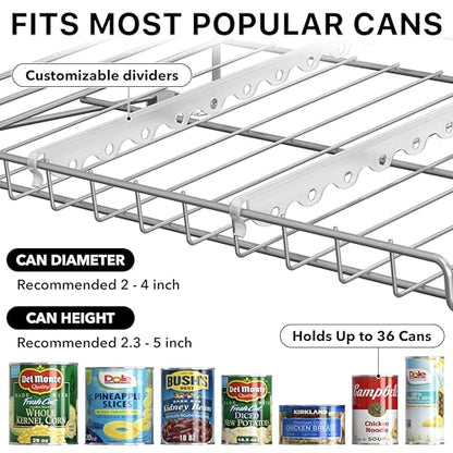 Simple Houseware Stackable Can Rack, Silver, Adjustable Plastic Dividers, Holds 36 Cans - color: Silver
