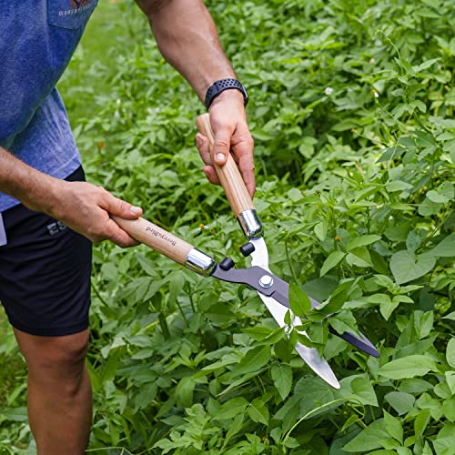 Berry&Bird Garden Hedge Shears,19.88''Heavy Duty Pruning Shear for Trimming Borders and Bushes, Manual Hedge Clippers with Wooden Handles & Carbon Steel Sharp Blades Gardening Scissors