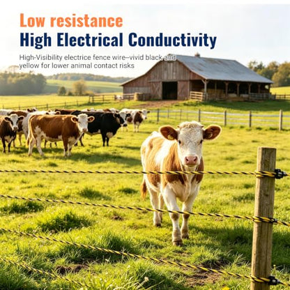 Upgraded Electric Fence Wire 656FT, 1/8" Electric Fence Polywire for Portable Livestock Fencing,6 Stainless Steel Strands for Reliable Conductivity and Corrosion Resistant - size: 656FT