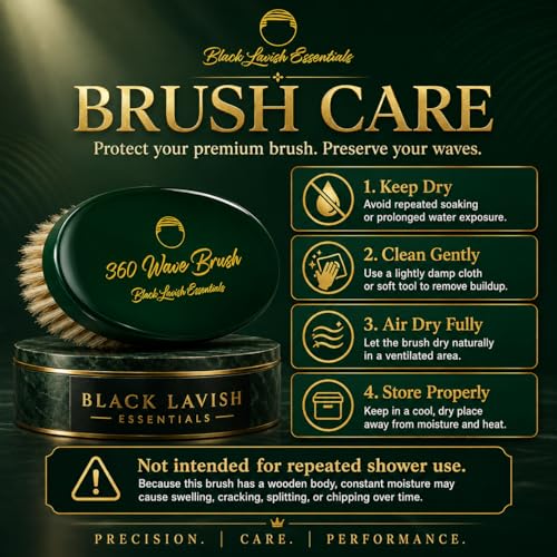 360 Wave Brush, Build Deeper Waves, Soft & Hard Boar Bristle Curved Brush, Black Lavish Essentials Signature (Medium-Hard, Emerald Green) - color: Emerald Green, size: Medium-Hard