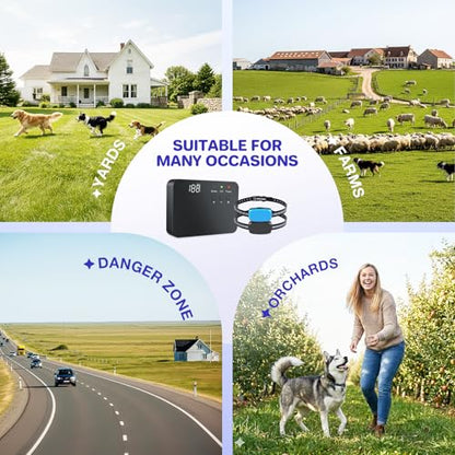 Electric Dog Fence System for 2 Dogs,Wired Pet Containment System | 2 Water Resistant Collar Receiver,Underground/Aboveground,with Adjustable Static/Tone Correction for Small Medium Large Dogs