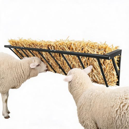 Heavy Duty Wall Mount Hay Feeder, Rustproof Carbon Steel Manger | multi-sided feeding ports, indoor & outdoor use, large 67gal capacity, dual-use feeder & storage rack, full mounting hardware