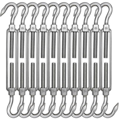 TooTaci 10PCS M8 Turnbuckle, 304 Stainless Steel Turnbuckle Hook and Hook | Turnbuckle Wire Tensioner, 440 lb Heavy Duty Adjustable Turnbuckles for Cables Wire, Cable Tightener, Trampoline, Tent, Tarps - size: M8 CC-10Pcs