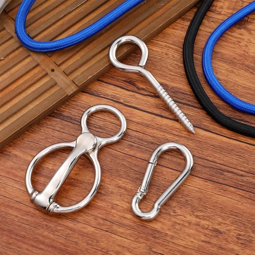 Lemecima 3 Sets Horse Tie Ring with Eye Bolt and Snaps Saddle, Heavy Duty Carbon Steel Horse-Tack Training Equipment - Safe Blocker Ring Horse Accessories and Supplies (Silver)