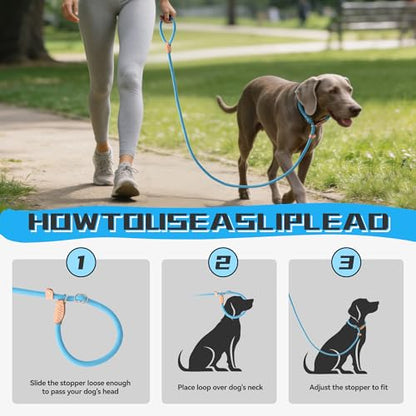 Mile High Life Heavy Duty Slip Lead No Pull Leash 6/5/4FT for Large Dogs - color: Blue, size: 4 Feet