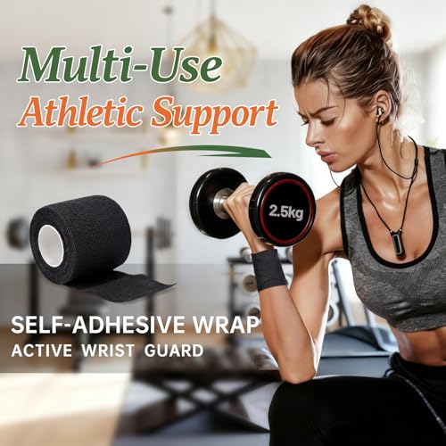 40 Pack 2 Inch Self Sticking Bandage Wrap, Self Adhesive Bandage | Black Athletic Tape, Stretchy Medical Wrap Tape, Breathable Cohesive Bandages Wraps for Finger, Wrist, Thumb, First Aid - color: Black, size: 2IN-40Pack