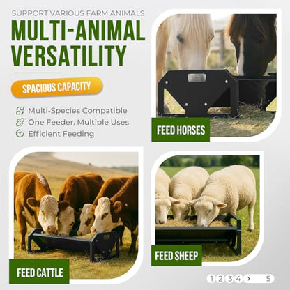 ECOTRIC 22 Gallon Livestock Feeder, 45" Length for 10Sheeps Once, Feeder | Trough for Horse, Goat, Sheep, Cattle, Cow, Alpaca Steel Powder Coated Black - color: Black