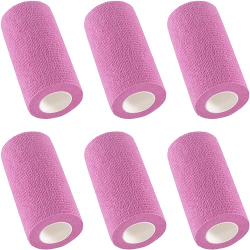 IndigoCase 6 Pack Self Adhesive Bandage Wrap 4 Inch x 5 yd Elastic Tape - color: Pink, size: 4 Inch - 6 Pack