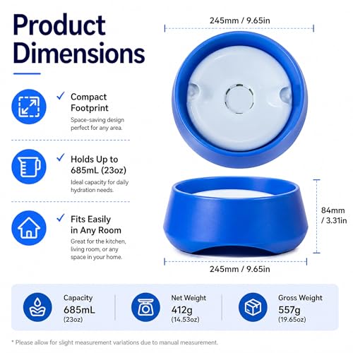 Blue No Spill Dog Water Bowl, Pet Floating Water Bowl No Wet Mouth, Anti Splash & Anti Tip Slow Water Feeder, Keeps Fur Dry Clean Drinking Bowl for Dogs & Cats, Large Capacity Travel Friendly - color: Blue, White