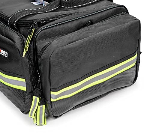 Scherber Fully-Stocked First Responder Professional Advanced EMT/EMS Trauma Kit | HSA/FSA Approved | Reflective Bag w/10+ Compartments, Zippered Pockets & 250+ First Aid Supplies (Black) - color: Black
