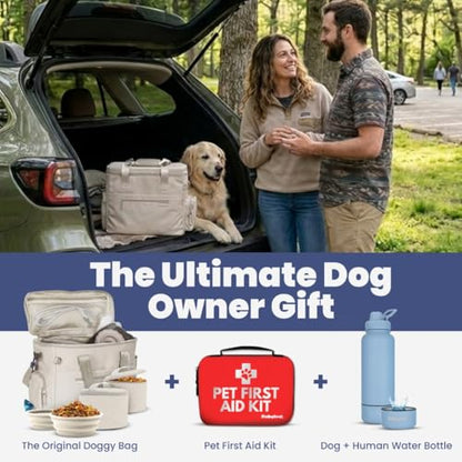 Rubyloo Pet Travel Bundle – Original Doggy Bag (Beige) + Vet-Approved Pet First Aid Kit for Dogs & Cats
