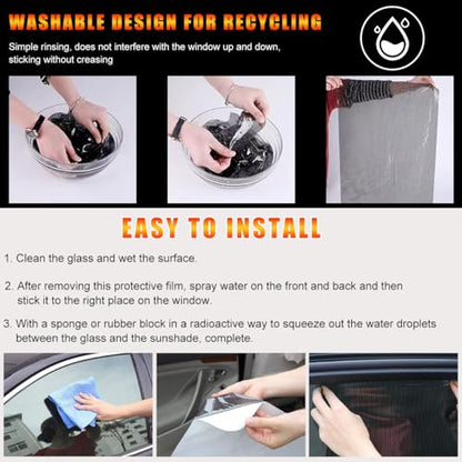 Ohleats 4 PCS Car Side Window Sunshade, 16.5"×15" Static Cling Auto Shade Sticker for UV, Heat, Glare & Privacy Protection, Reusable Vehicle Window Film Shade, Car Accessories