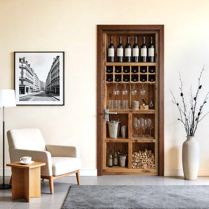 Wine Cellar Door Mural, Wooden Bottle Rack Bar Door Cover - color: Colorful2706