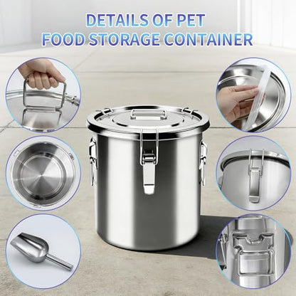 20 lb Stainless Steel Dog Food Storage Container, Airtight Metal Pet Food Storage Bin with Lid and Scoop, Large Dog Food Container for Dry Food, Keep Fresh, Easy to Clean