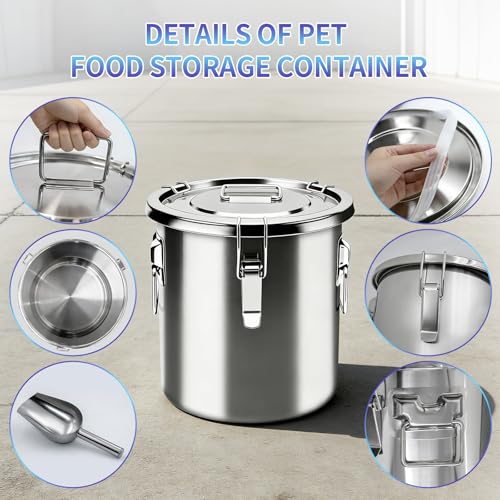 5LB Stainless Steel Dog Food Storage Container, Airtight Metal Pet Food Storage Bin with Lid and Scoop, Large Dog Food Container for Dry Food, Keep Fresh, Easy to Clean