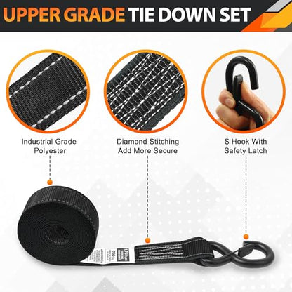 A ANTELOPE 4 Pack 1.5" x 15' Ratchet Tie Down Straps with S Hooks, Black - color: Black, size: 4PK-1.5in