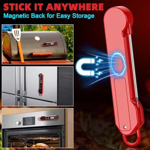 Professional Digital Meat Thermometer Instant Read Waterproof – Folding Probe Food Thermometer with Backlight & Calibration, Fast Read for BBQ, Grill, Deep Fry, Cooking, Liquids, Gift for Chef - color: Red
