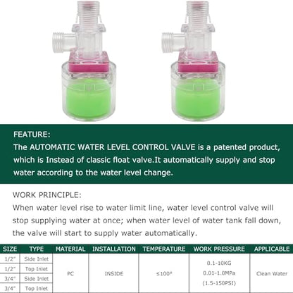 Transparency Water Float Valve, Water Level Control Water Tank Traditional Float Valve Upgrade (1/2” to 1/4“ UP) - size: 1/2” to 1/4“ UP