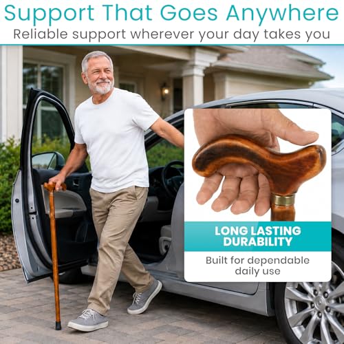 Vive Wooden Walking Stick Cane - for Men, Women, & Seniors - 36 Inch Single