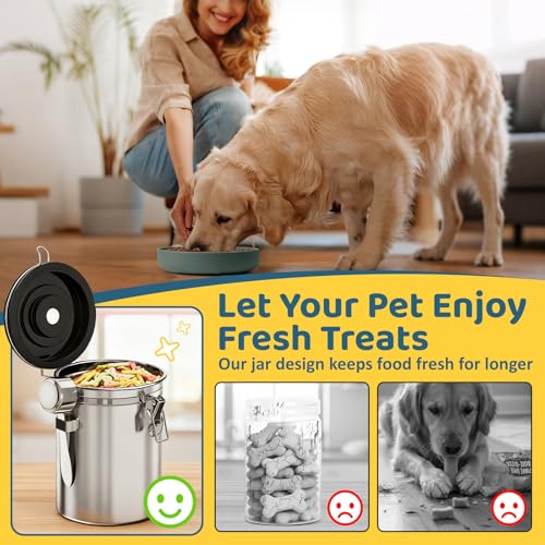 ENONCI Airtight Dog Treat Canister, 304 Stainless Steel Food Storage Jar with Date Dial Silver-1.8L - color: Silver, size: 1.8l