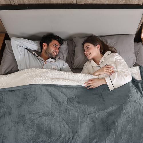 Electric Blanket Queen Size, Soft Cozy Flannel Sherpa Queen Heated Blanket Dual Control with 5 Heating Levels & 10 Hours Auto Off, Fast Heating, Machine Washable Heating Blanket, 84" x 90", Gray - color: Gray, size: Queen-84"x90"