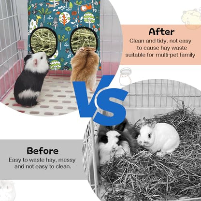 3 Pcs Rabbit Hay Feeder Bag, 2-Hole Hanging Hay Feeder Guinea Pig Hay Bags Washable Bunny Hay Bag for Rabbits Chinchillas Hamsters Small Pets and Animal (11.8"×8.7") - color: Blue,Orange,Green