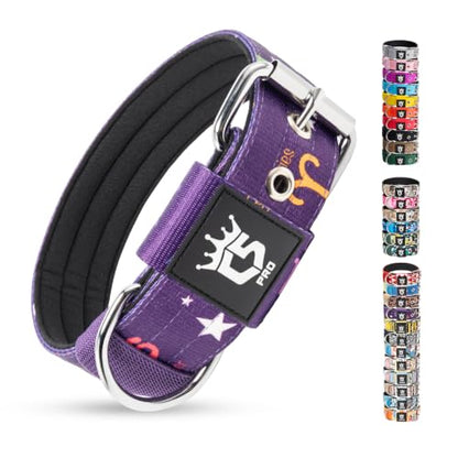 TSPRO Heavy Duty Thick Dog Collar with Metal Buckle for Small Dogs - color: Constellation Purple, size: S – Fits Neck 12.6"-15.8"
