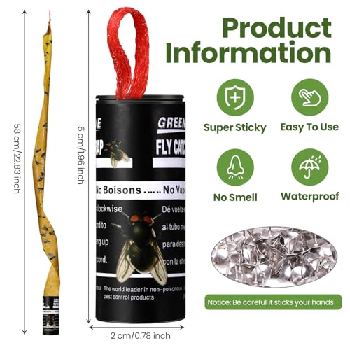 Qualirey 80 Pack Fly Strips Sticky Fly Trap Indoor Outdoor Hanging Ribbon Tape Paper Flying Insect Trap Gnat Killer Traps Catcher for Fruit Flies, Bug, Insect, Pest (Black) - color: Black