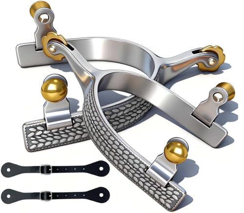 Professional Horse Spurs for Men & Women | Stainless Steel, Roller & Wheat Engraving, Includes 2 Leather Straps, English Western Riding, Equestrian Training Gear