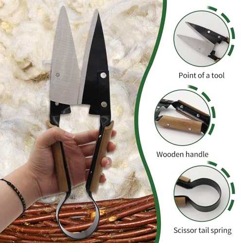 Hand Wool Shearing Scissors6.1-Inch Carbon Steel Blade Wooden Handle Shears | Classic Style，Manual Livestock Grooming Shears for Sheep, Goat, Alpaca, Rabbit, Horse, Dog – One-Handed Lightweight Portable - style: Wooden handle