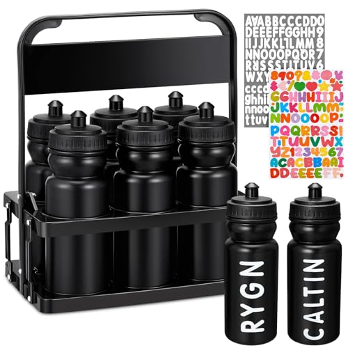Suclain Squeeze Water Bottles with Carrier, 7 Pcs, Black - color: Black