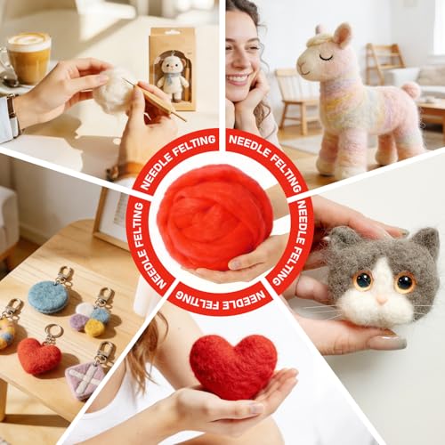 VNAKER 3.4oz Needle Felting Wool Red for DIY Needle Craft Enthusiasts - color: Red