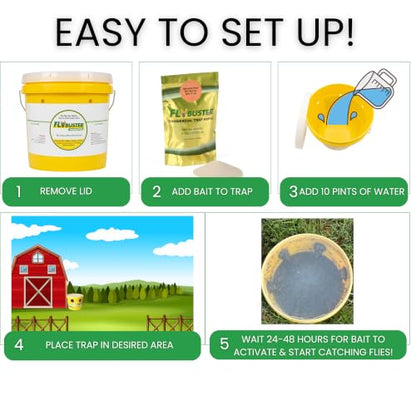 Flybuster Fly Trap | Outdoor Device for Catching Flies | 10-Liter Commercial Size | Comes with One Flytrap and 2 Bait Packets | 2,000,000 Fly Capacity | Non-Toxic | Child & Pet Safe - size: Commercial (1-Pack)