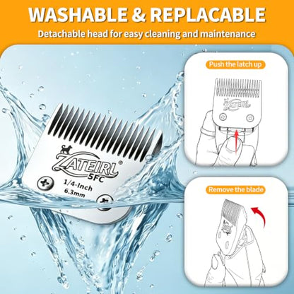 Size 5FC Detachable Pet Grooming Clipper Blade with Ceramic Cutter, 6.3mm 1/4 Inch Cut Length, Silver, Compatible with Andis, Oster A5, Wahl KM10, 3 Pack - color: Silver, size: 5FC 6.3mm - 3 Pack