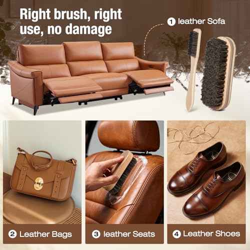 3Pcs Shoe Shine Kit, 2Pcs Horsehair Shoe Brush and a Suede Eraser - size: 3PCS
