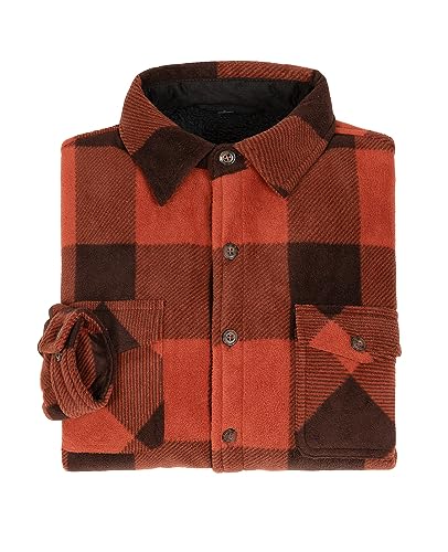 ZENTHACE Men's Warm Sherpa Lined Plaid Shirt Jacket - color: Bold Brown, size: Small