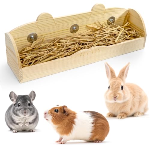 Hedume Rabbit Hay Feeder, Wooden Bunny Food Feeding Manger, Rabbit Hay Holder Less Wasted Food Dispenser for Guinea Pig, Chinchilla, Hamster