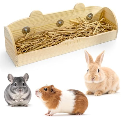 Hedume Rabbit Hay Feeder, Wooden Bunny Food Feeding Manger, Rabbit Hay Holder Less Wasted Food Dispenser for Guinea Pig, Chinchilla, Hamster